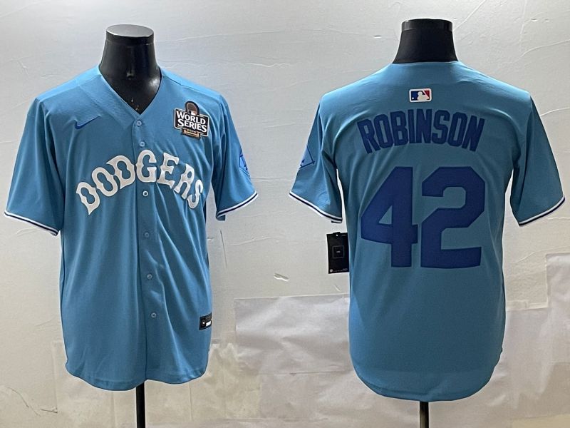 Men Los Angeles Dodgers #42 Robinson Light Blue Joint Name 2025 Nike MLB Jersey style 5->los angeles dodgers->MLB Jersey